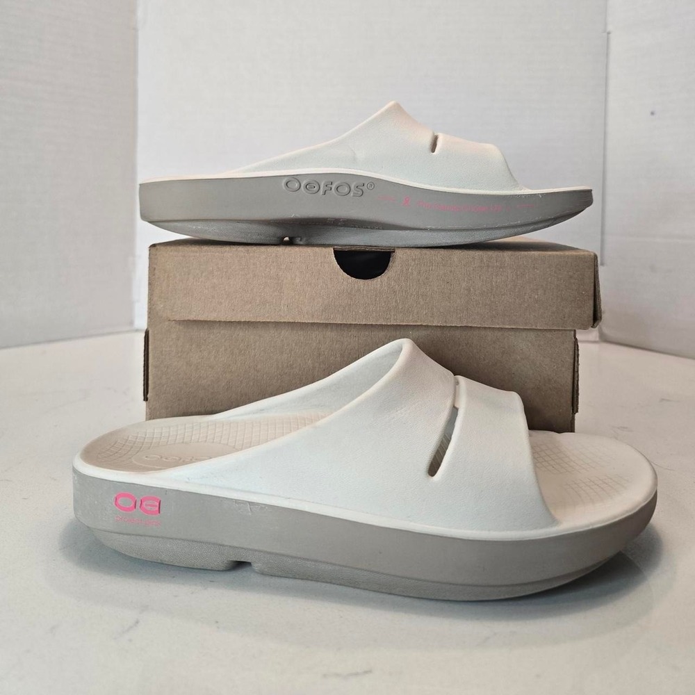 OOFOS Ooriginal Slide Sandals White & Gray slides comfort Women's size 6
